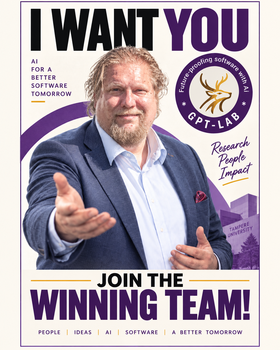 GPT-Lab recruitment poster: I want you — AI for a better software tomorrow. Join the winning team.